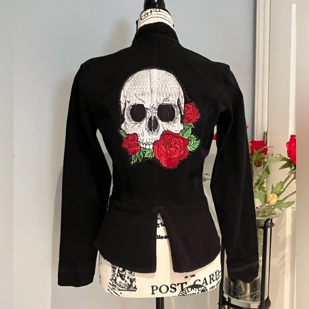 CUSTOM Skull & Rose Upcycled Rage Tripp NYC Buckle Coat MyChemRo Edition Sz S - Picture 3 of 16